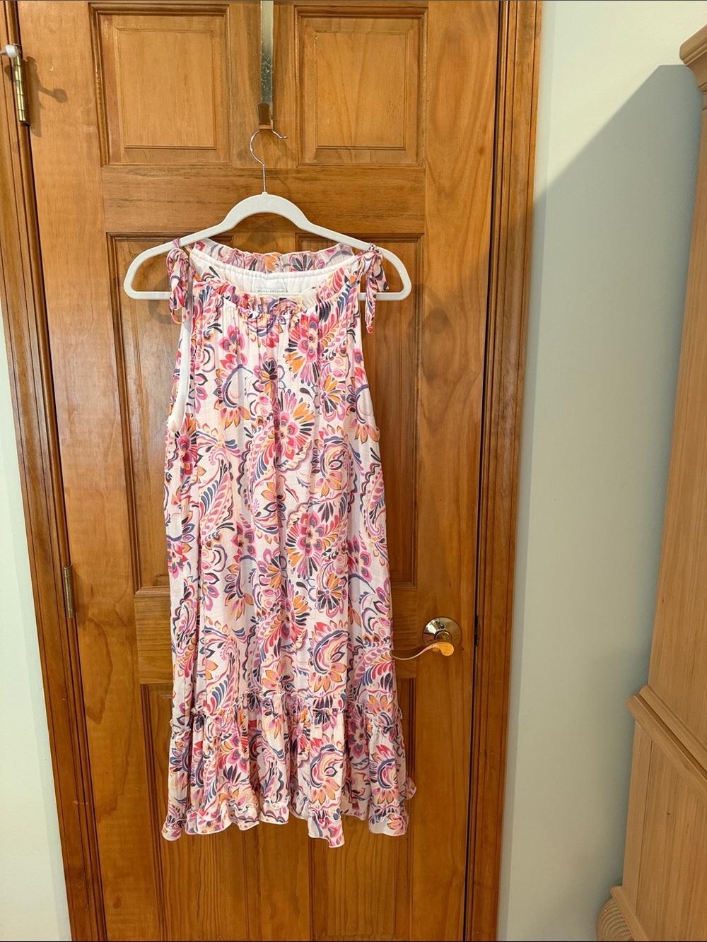 Woman’s  Pink Floral Sundress with Tie-Strap Shoulders
